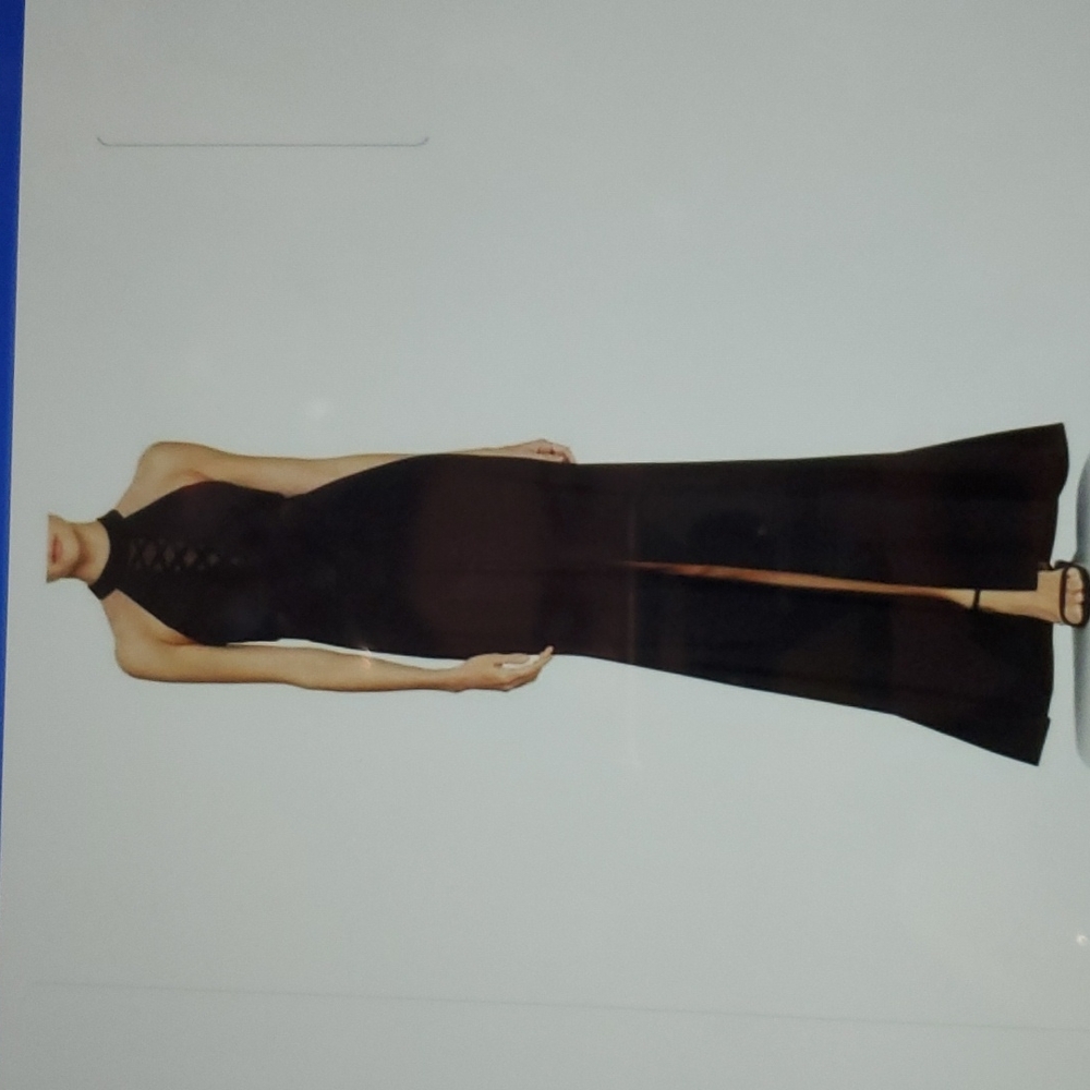 Avery G Black Illusion Crisscross Halter Neck Gown Maxi Dress size 4